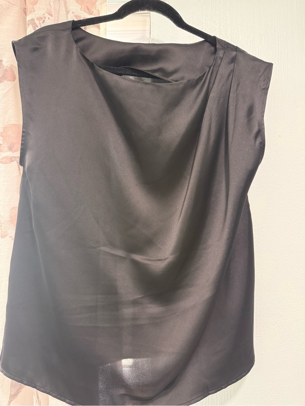 LOFT Black Satin Draped Neck Sleeveless Blouse